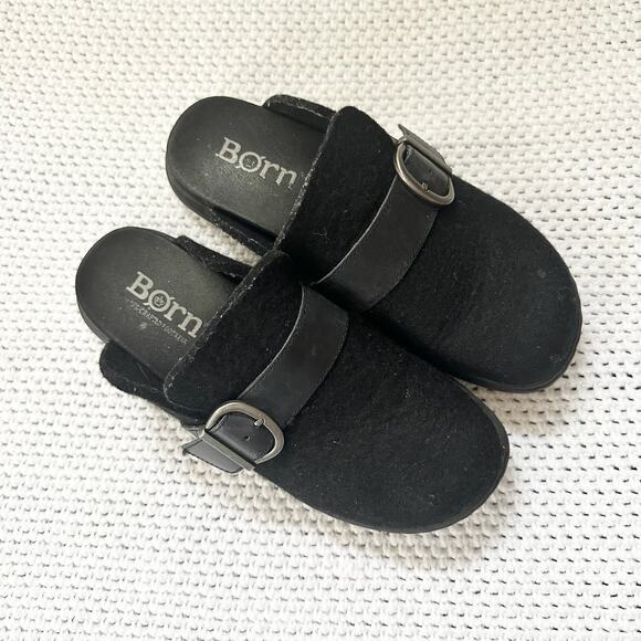 Born Comfort Black Lia Slip On Wool Open Back Clogs Buckle Strap Women 8-8.5 - Picture 7 of 7